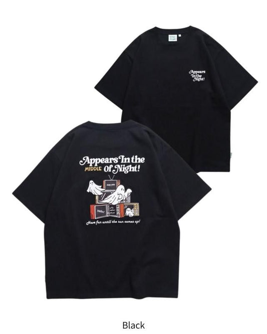 POWER TO THE PEOPLE ゴーストテレビ刺繍Tee / 半袖Tシャツ Black