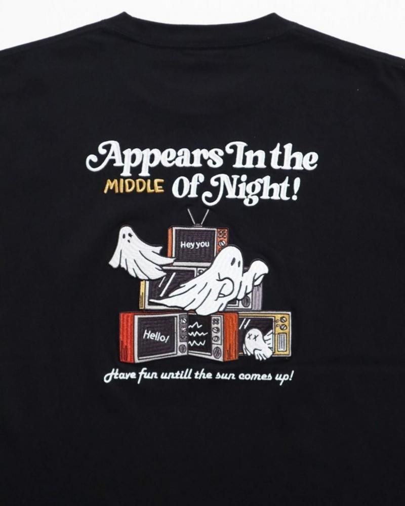 POWER TO THE PEOPLE ゴーストテレビ刺繍Tee / 半袖Tシャツ Black