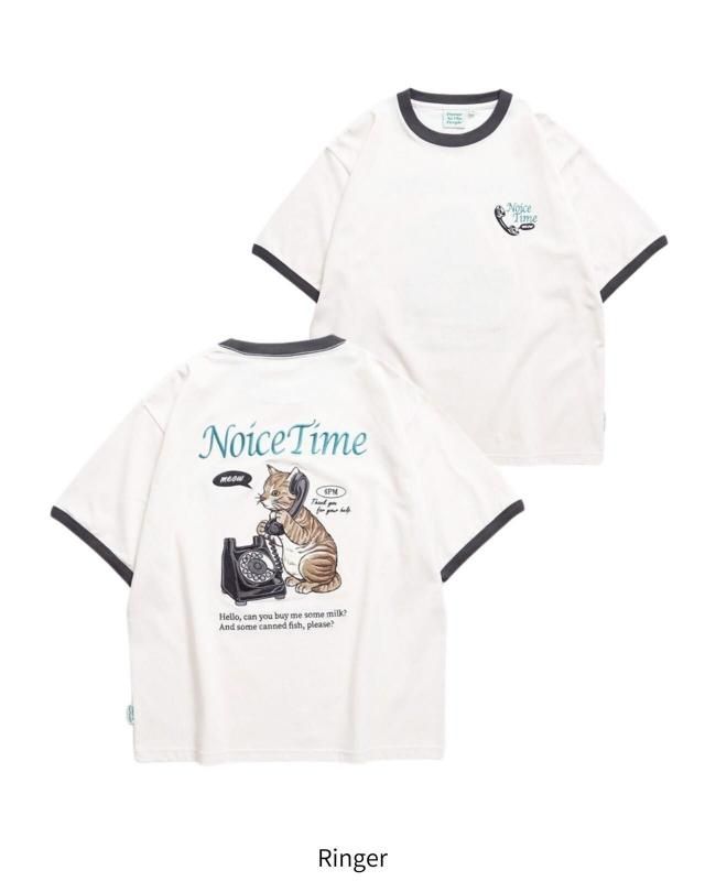 POWER TO THE PEOPLE テレフォン ネコ刺繍Tee / 半袖Tシャツ Ringer Off White