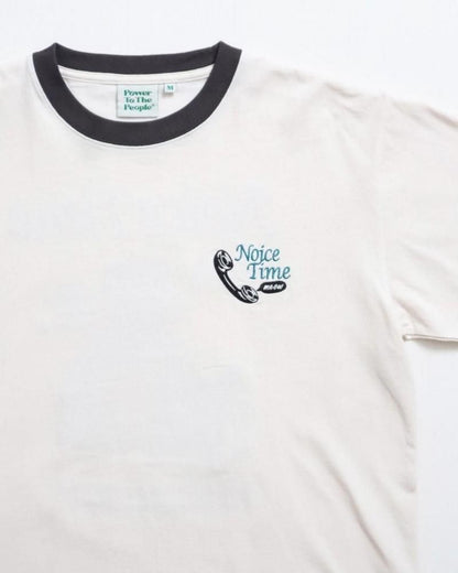POWER TO THE PEOPLE テレフォン ネコ刺繍Tee / 半袖Tシャツ Ringer Off White