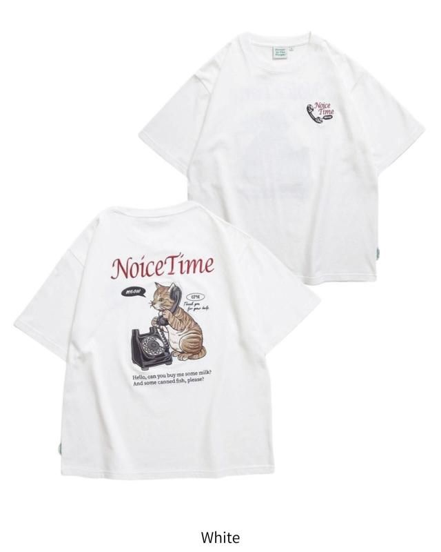 POWER TO THE PEOPLE テレフォン ネコ刺繍Tee / 半袖Tシャツ White