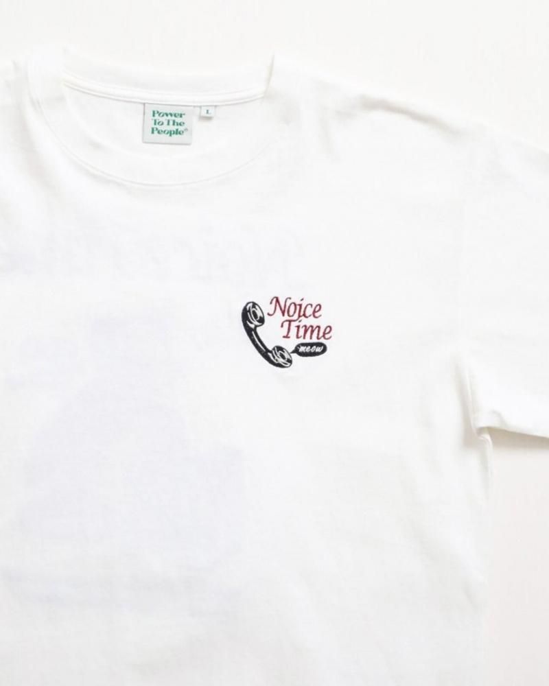 POWER TO THE PEOPLE テレフォン ネコ刺繍Tee / 半袖Tシャツ White