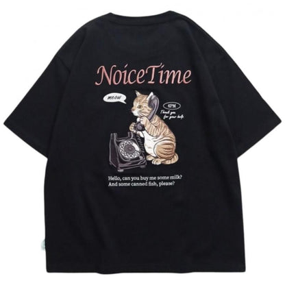 POWER TO THE PEOPLE テレフォン ネコ刺繍Tee / 半袖Tシャツ Black