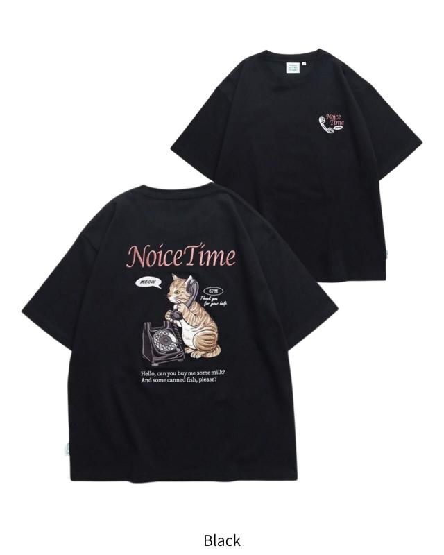 POWER TO THE PEOPLE テレフォン ネコ刺繍Tee / 半袖Tシャツ Black