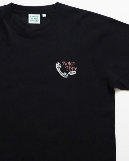 POWER TO THE PEOPLE テレフォン ネコ刺繍Tee / 半袖Tシャツ Black