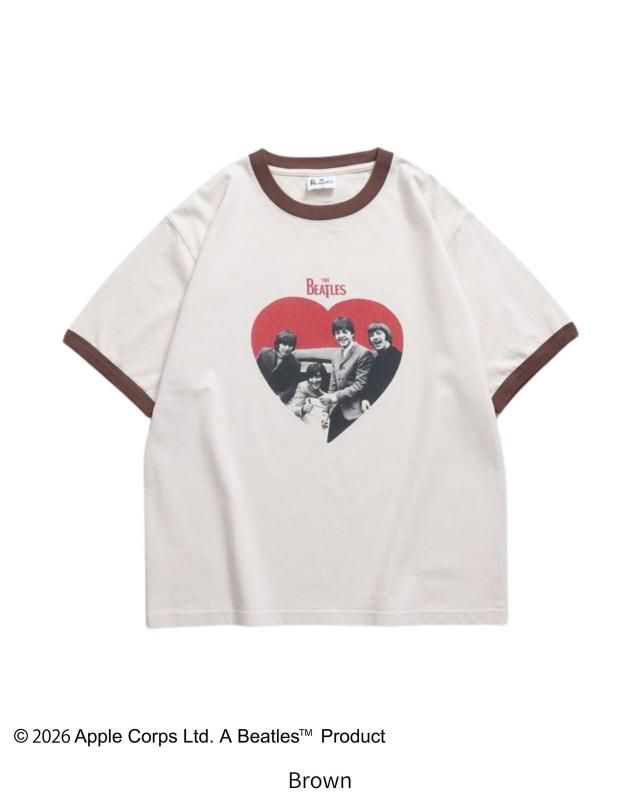 The Beatles ビートルズ ハート柄リンガーTee / 半袖Tシャツ Ringer Brown