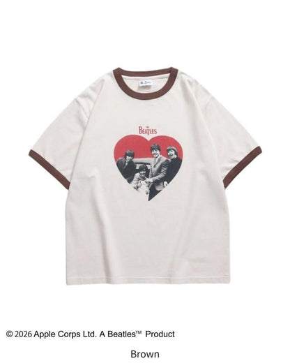 The Beatles ビートルズ ハート柄リンガーTee / 半袖Tシャツ Ringer Brown