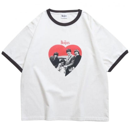 The Beatles ビートルズ ハート柄リンガーTee / 半袖Tシャツ Ringer Charcoal
