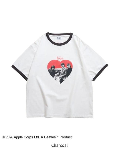 The Beatles ビートルズ ハート柄リンガーTee / 半袖Tシャツ Ringer Charcoal