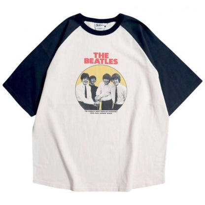 The Beatles ビートルズ レコードラグランTee / 半袖Tシャツ Navy