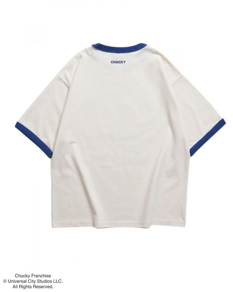 CHUCKY チャッキー クラックプリント リンガーTee 半袖Tシャツ チャイルド・プレイ Blue