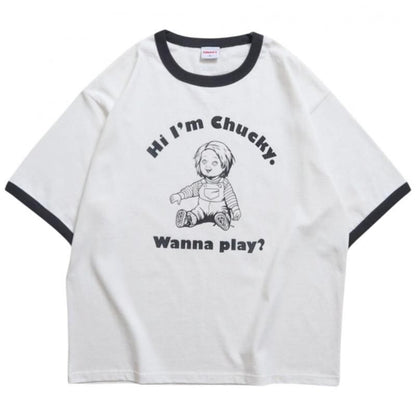 CHUCKY チャッキー クラックプリント リンガーTee 半袖Tシャツ チャイルド・プレイ White