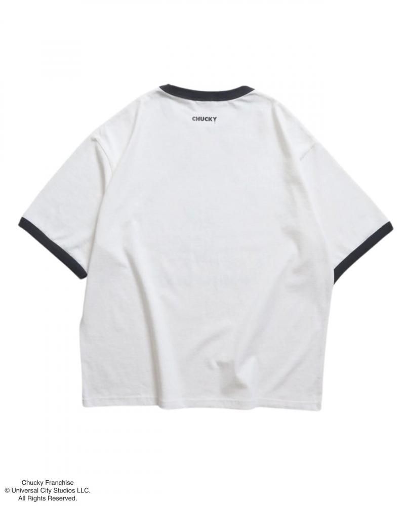 CHUCKY チャッキー クラックプリント リンガーTee 半袖Tシャツ チャイルド・プレイ White