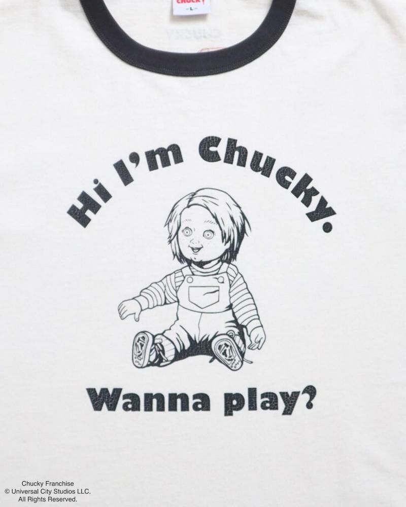 CHUCKY チャッキー クラックプリント リンガーTee 半袖Tシャツ チャイルド・プレイ White