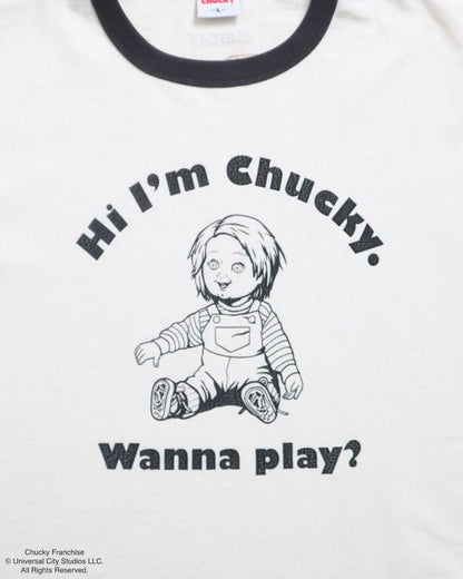 CHUCKY チャッキー クラックプリント リンガーTee 半袖Tシャツ チャイルド・プレイ White