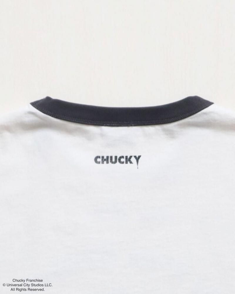 CHUCKY チャッキー クラックプリント リンガーTee 半袖Tシャツ チャイルド・プレイ White