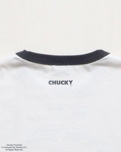 CHUCKY チャッキー クラックプリント リンガーTee 半袖Tシャツ チャイルド・プレイ White