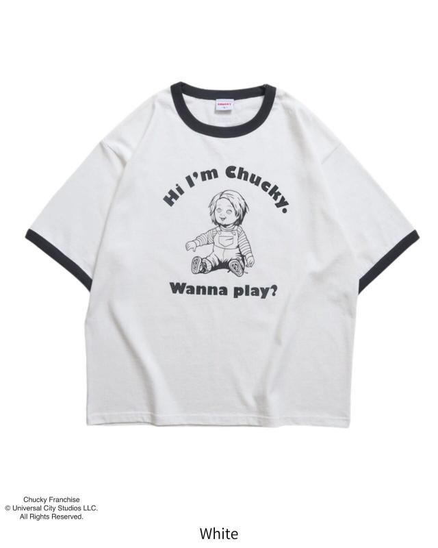 CHUCKY チャッキー クラックプリント リンガーTee 半袖Tシャツ チャイルド・プレイ White