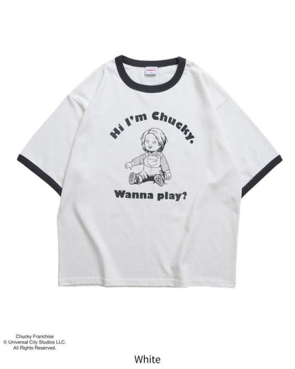 CHUCKY チャッキー クラックプリント リンガーTee 半袖Tシャツ チャイルド・プレイ White