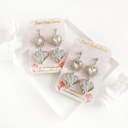 Purple Cream シルバーハートエンジェルピアス・イヤリング P1170