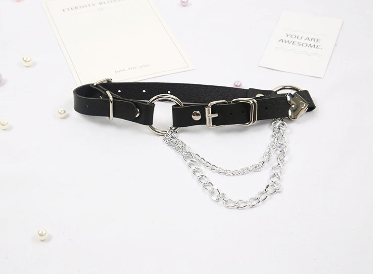 Belt with ring design and chain choker BLACK