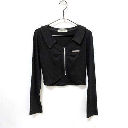 Metal Plate Shirring Rib Top BLACK