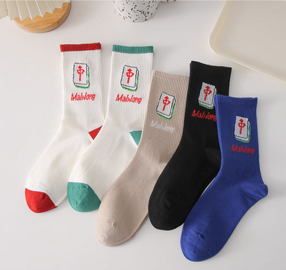 Mahjong tile medium logo ribbed crew socks