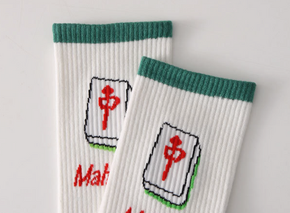 Mahjong tile medium logo ribbed crew socks