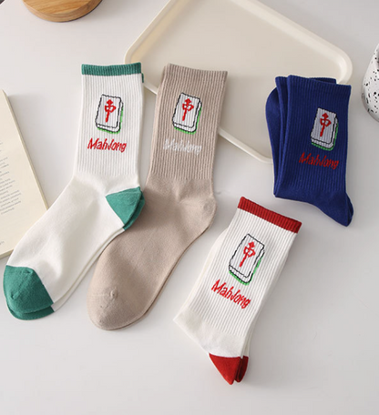 Mahjong tile medium logo ribbed crew socks