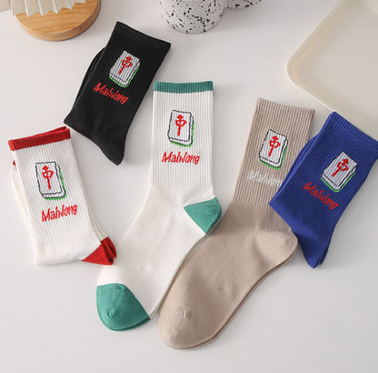 Mahjong tile medium logo ribbed crew socks