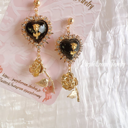 Purple Cream ガーリーホワイトローズ ピアス・イヤリング GOLD P1276