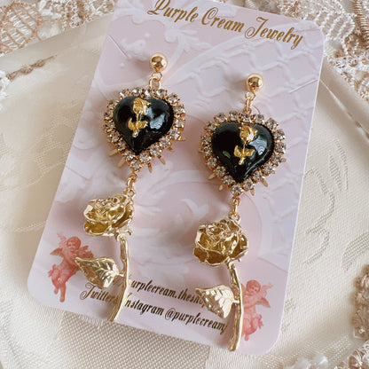 Purple Cream ガーリーホワイトローズ ピアス・イヤリング GOLD P1276