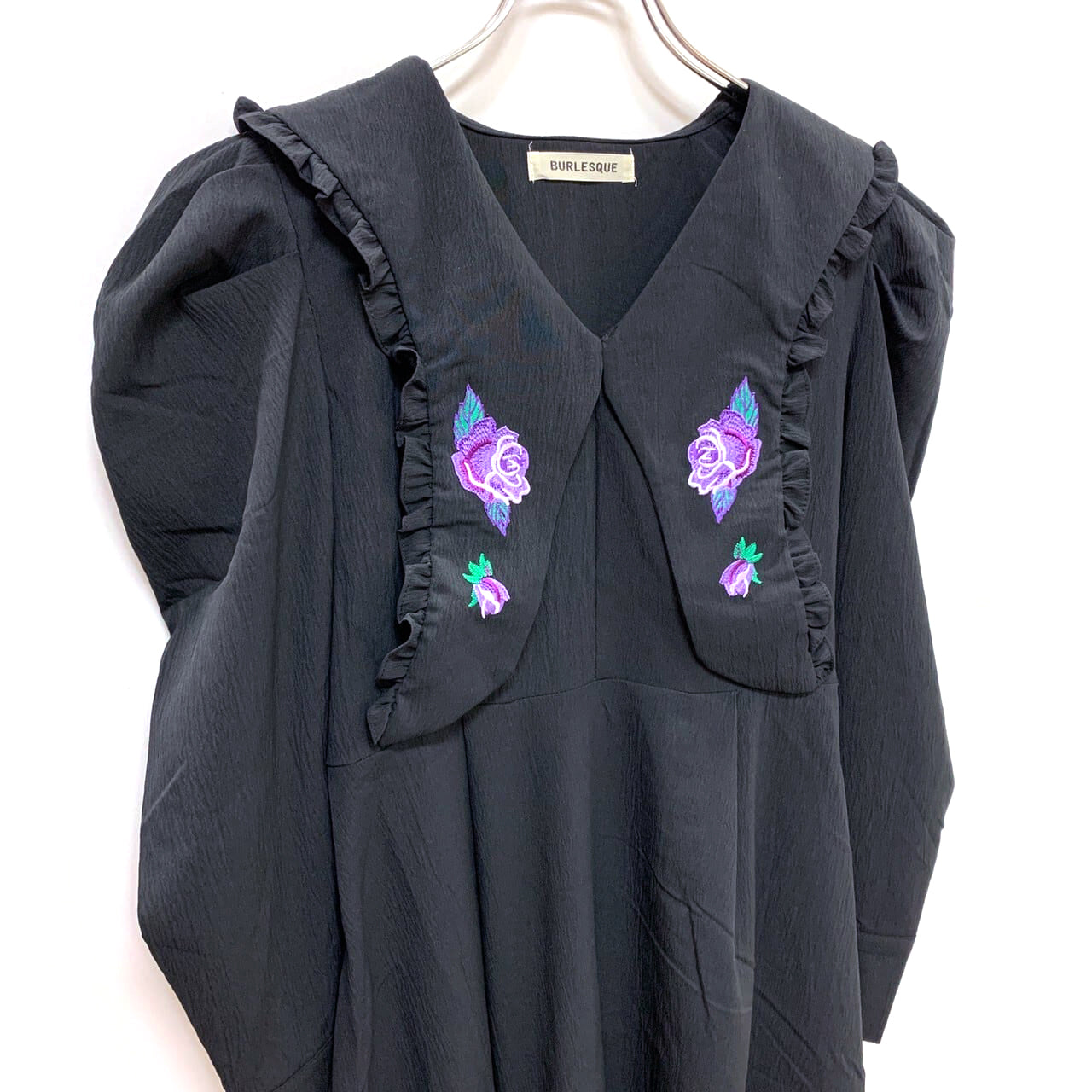 Gothic Rose Embroidery Long Dress BLACK