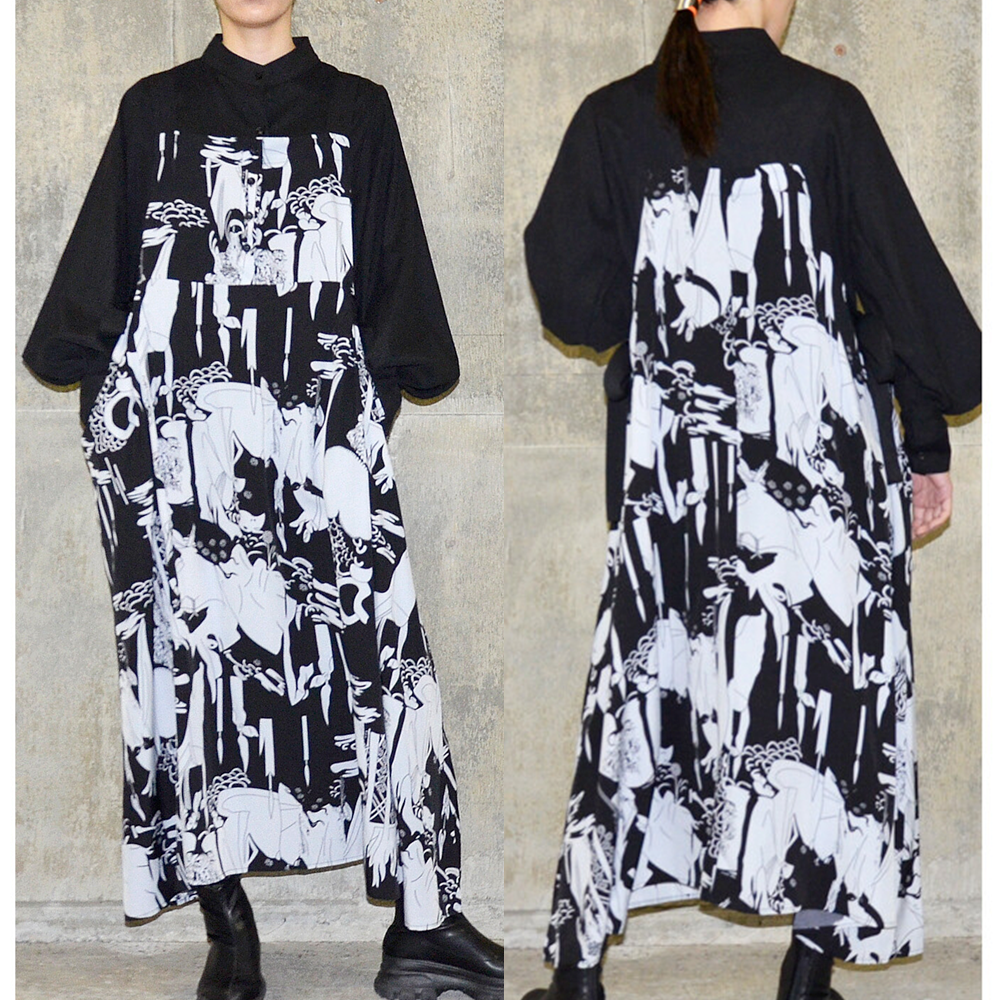 Mode Jumper Skirt Art Print Overall Skirt Black/Cubism