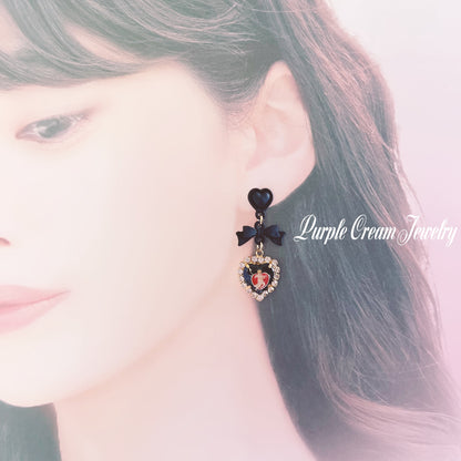 Purple Cream Angel Heart Earrings B BLACK P1292