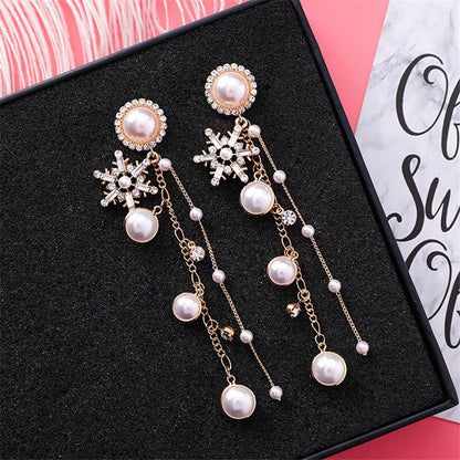 Purple Cream Pearl x Crystal Snow Earrings P053