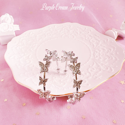 Purple Cream Stone Butterfly Hoop Earrings P1188