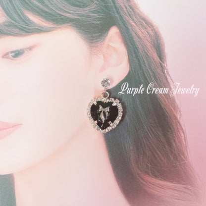Purple Cream Big Black Heart Earrings P995