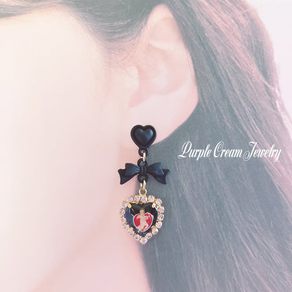 Purple Cream Angel Heart Earrings B BLACK P1292