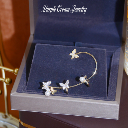 Purple Cream Butterfly Pearl Ear Cuff GOLD P1049