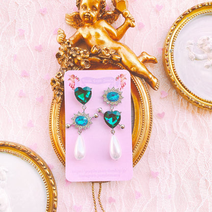 Purple Cream グリーンハート&ブルービジューピアス P634