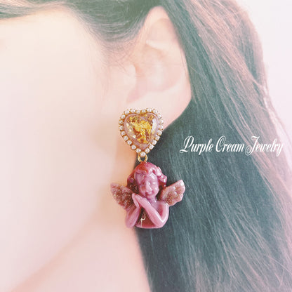 Purple Cream 2wayハートメルティエンジェルピアス P1295