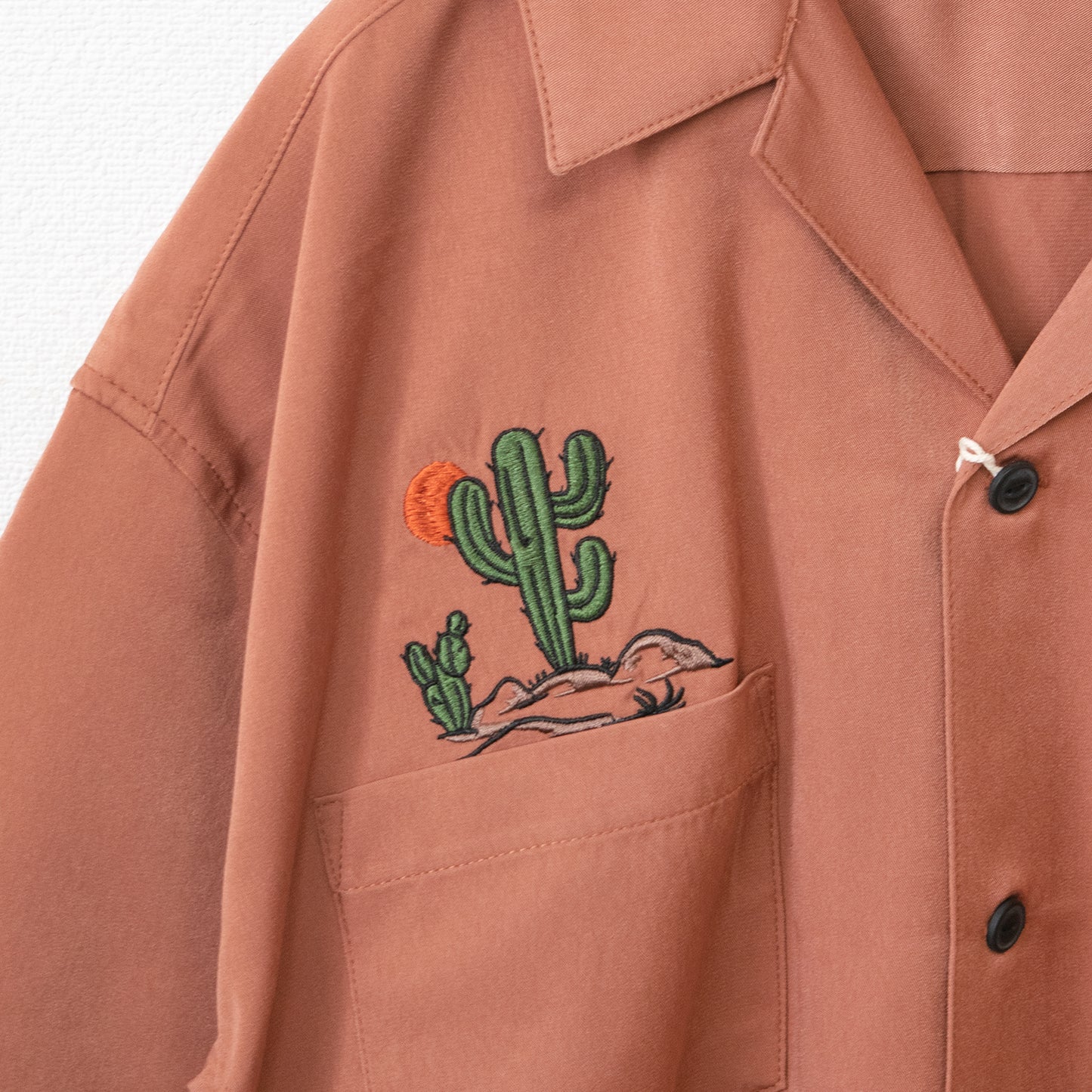 Cactus Guadalupe 柄 刺繍 半袖 開襟シャツ PINK