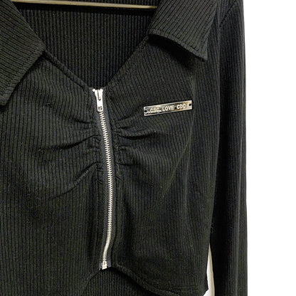 Metal Plate Shirring Rib Top BLACK