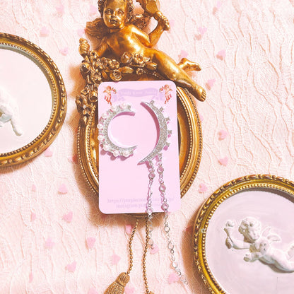 Purple Cream Moon Asymmetrical Earrings P617