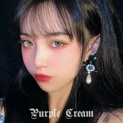 Purple Cream グリーンハート&ブルービジューピアス P634