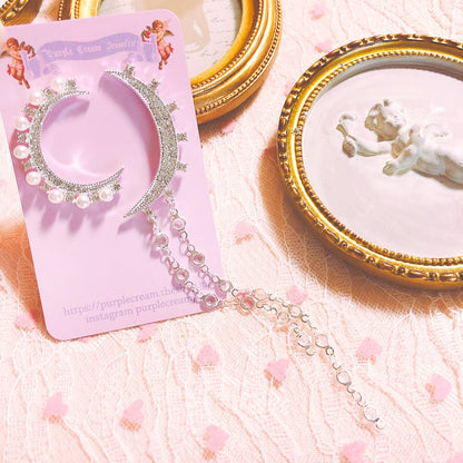 Purple Cream Moon Asymmetrical Earrings P617