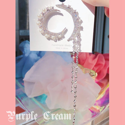 Purple Cream Moon Asymmetrical Earrings P617