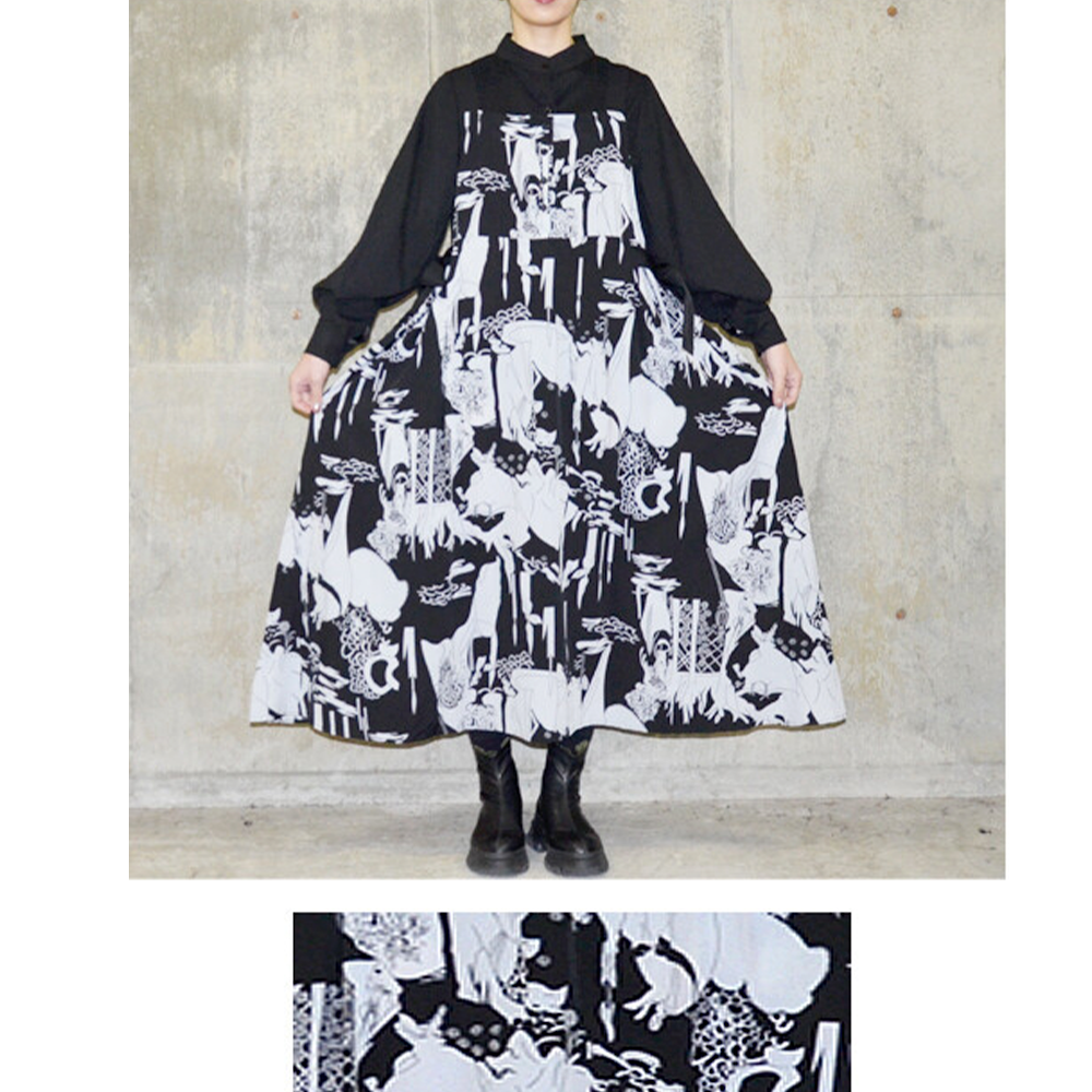 Mode Jumper Skirt Art Print Overall Skirt Black/Cubism