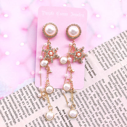 Purple Cream Pearl x Crystal Snow Earrings P053